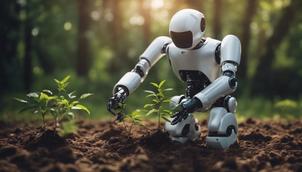 ai robot is planting a tree