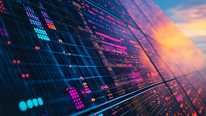 Solar panels with digital displays and data segments