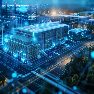 a futuristic factory building